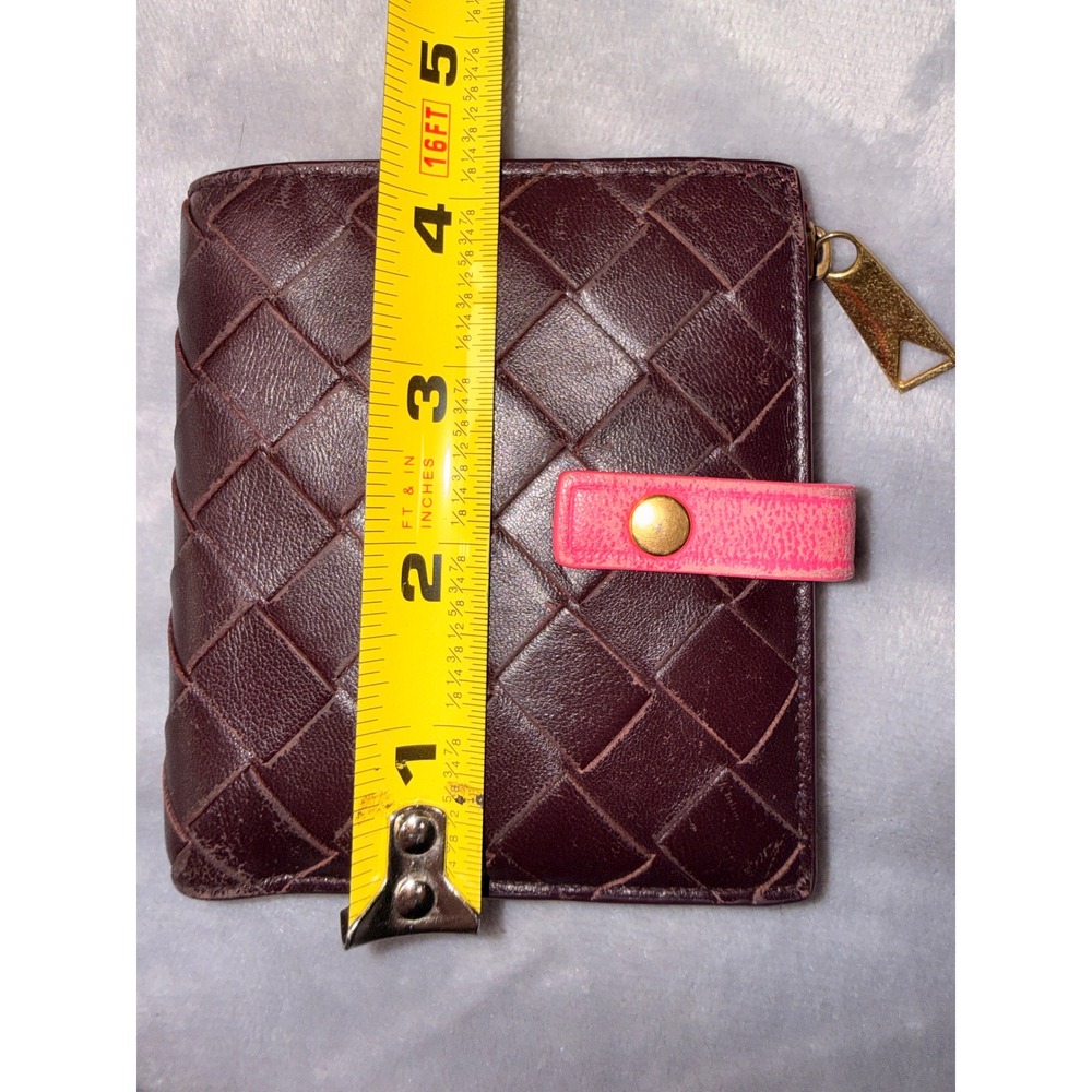 Bottega Veneta Intrecciato Leather Bifold Wallet Brown Pink Made in Italy - Picture 12 of 15